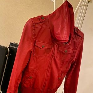 Stunning Red Faux Leather Biker Jacket